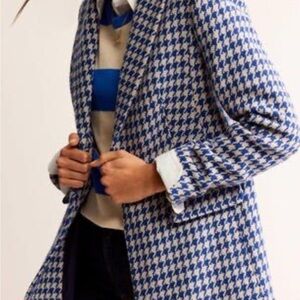 Boden Canterbury Interest Wool Coat Blue and Ivory Houndstooth